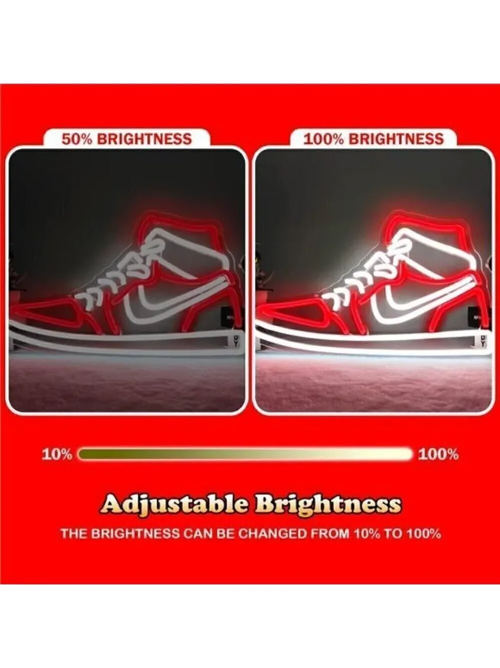 Nike Jordan Air 1 Mid Red White Sneaker Neon Sign Sports Shoe Wall LED Lights